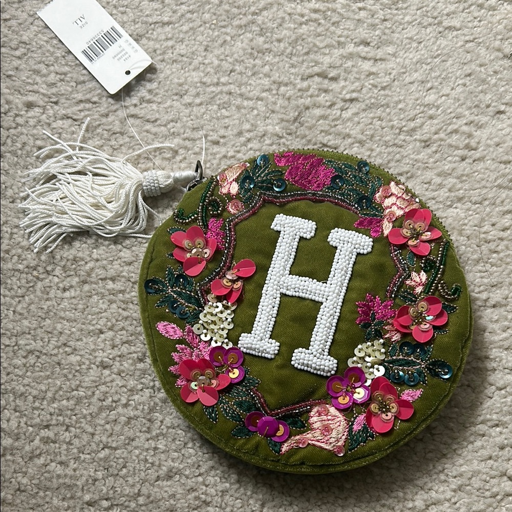 Anthropologie Green Floral Embellished Wallet